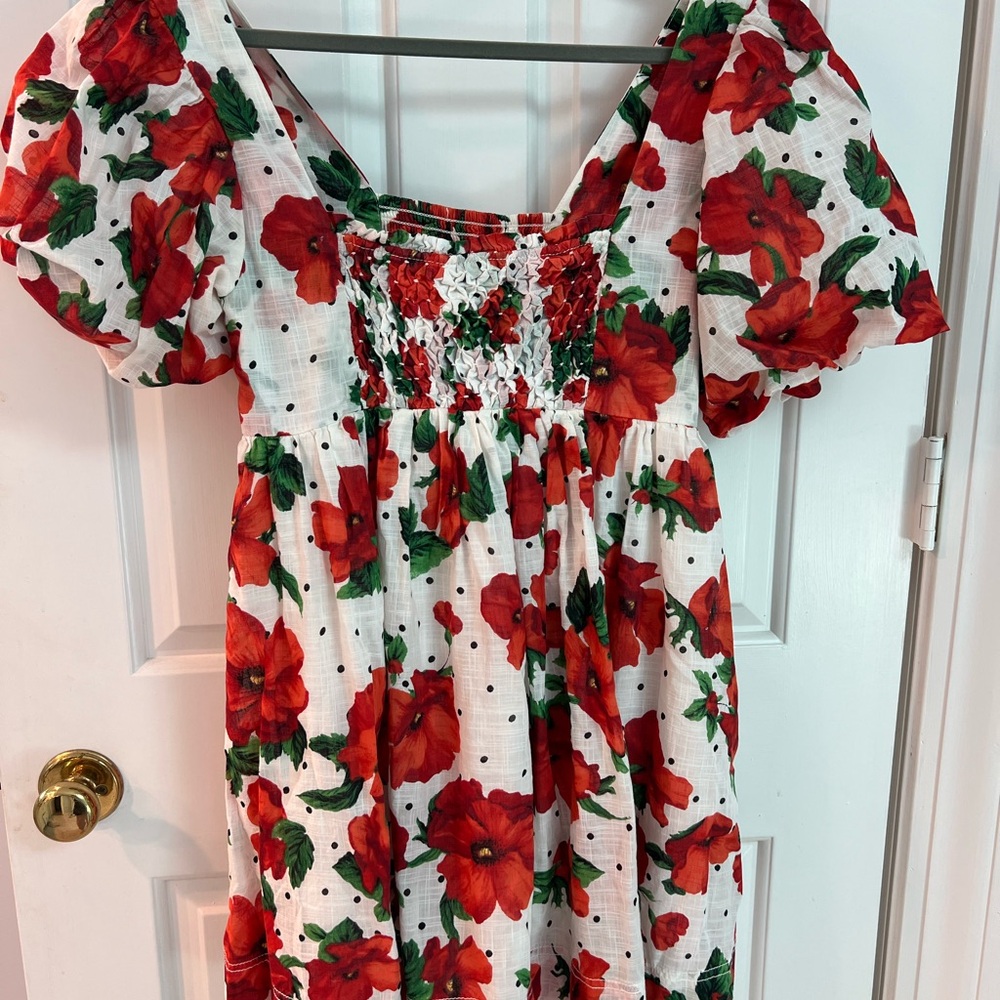 Anthropologie Maeve Red and Green Textured Dress